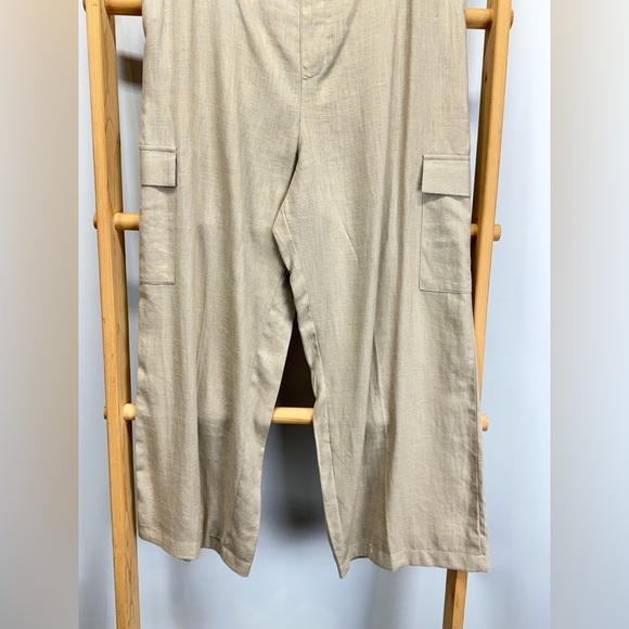 JESSICA SIMPSON Khaki Wide Leg Linen blend cargo pants size M - Picture 4 of 14